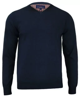 Sweter w Serek (V-neck) Granatowy Męski, 100% Bawełna, Elegancki - Adriano Guinari - Swetry męskie - miniaturka - grafika 1