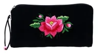 Kosmetyczki, organizery i kuferki - Etui na okulary, kosmetyczka, folk haft łowicki, różowa róża (czarne) - miniaturka - grafika 1