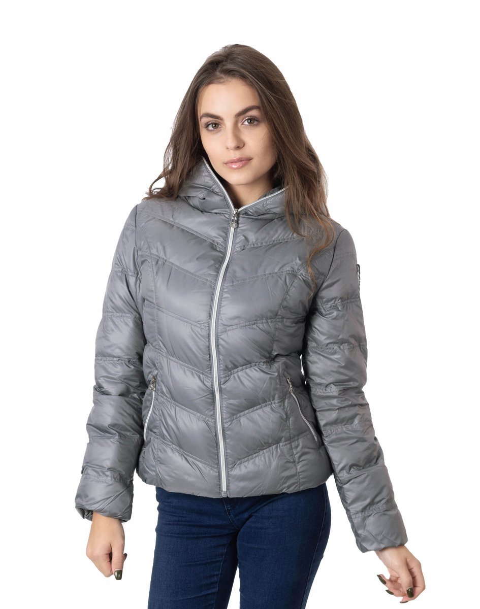 Ciepła Zimowa Kurtka Damska Puchowa 5611 XL stalow
