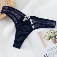 Majtki damskie - Satynowe stringi z ozdobnym serduszkiem - Granatowy S/M - miniaturka - grafika 1