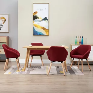 vidaXL Krzesła do jadalni, 4 szt., czerwone wino, tapicerowane tkaniną - Krzesła - miniaturka - grafika 1