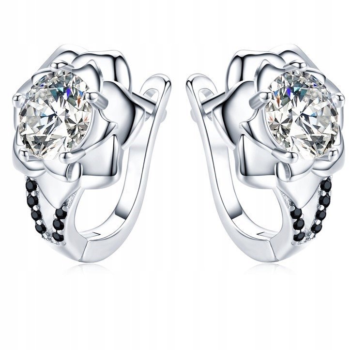 SREBRNE KOLCZYKI DAMSKIE KWIATY Z CYRKONIAMI NA DZIEŃ MATKI