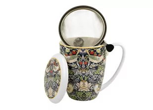 Kubek z zaparzaczem i pokrywką porcelanowy DUO Strawberry Thief Blue William Morris 360 ml - Kubki - miniaturka - grafika 1