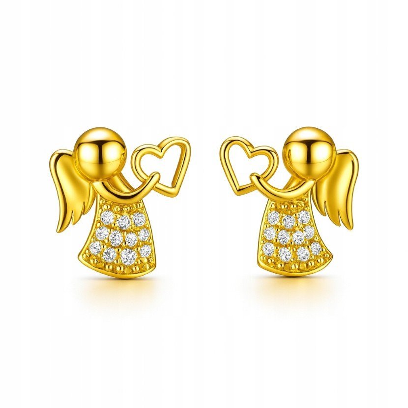 Srebrne kolczyki pozłacane wkrętki sztyfty anioł serce cyrkonie próba 925