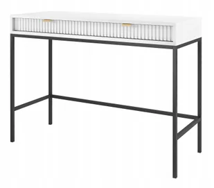 Toaletka biurko Vellore 104 cm biała z ryflowanymi frontami i złotymi uchwy - Toaletki - miniaturka - grafika 1