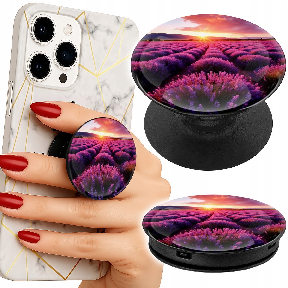 Uchwyt do telefonu Popsocket na palce/stojak POLE LAWENDY PIĘKNE KRAJOBRAZY