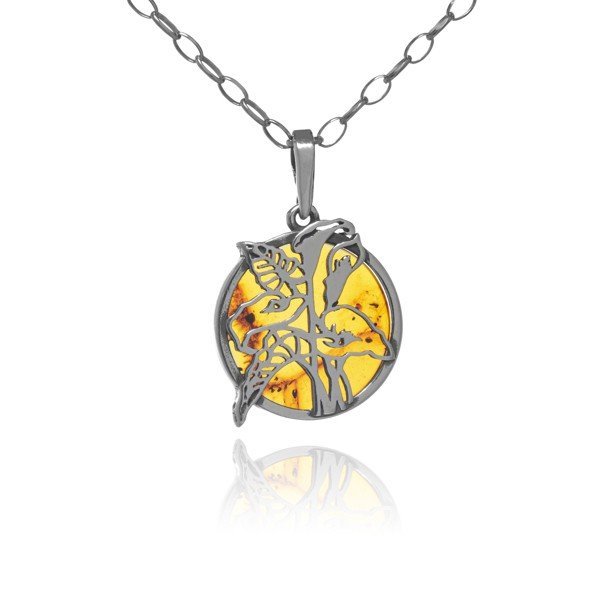 ankabizuteria.pl Biżuteria srebrna - zawieszka z bursztynem KWIAT LIL