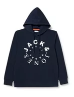 Bluzy męskie - JACK & JONES Męska bluza z kapturem Jjwarrior Sweat Hood Ub, granatowy/nadruk: duży, M - miniaturka - grafika 1