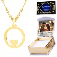 Naszyjniki - Złoty Naszyjnik 925 Kółko z Serduszkiem Kołem Serce Serduszko + NADRUK - miniaturka - grafika 1