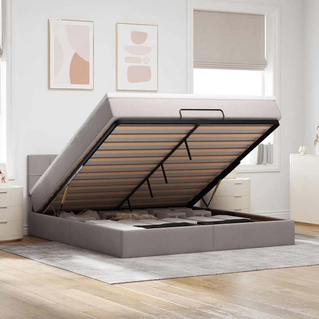 vidaXL Łóżko otomana z materacem i LED, taupe, 180x200cm, tkanina