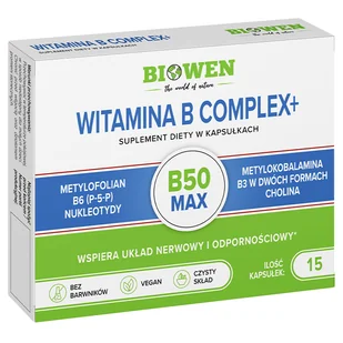 Biowen Witamina B Complex+, 15 kapsułek - Witaminy i minerały Biowen Witamina B Complex+, 15 kapsułek - Witaminy i minerały - miniaturka - grafika 1