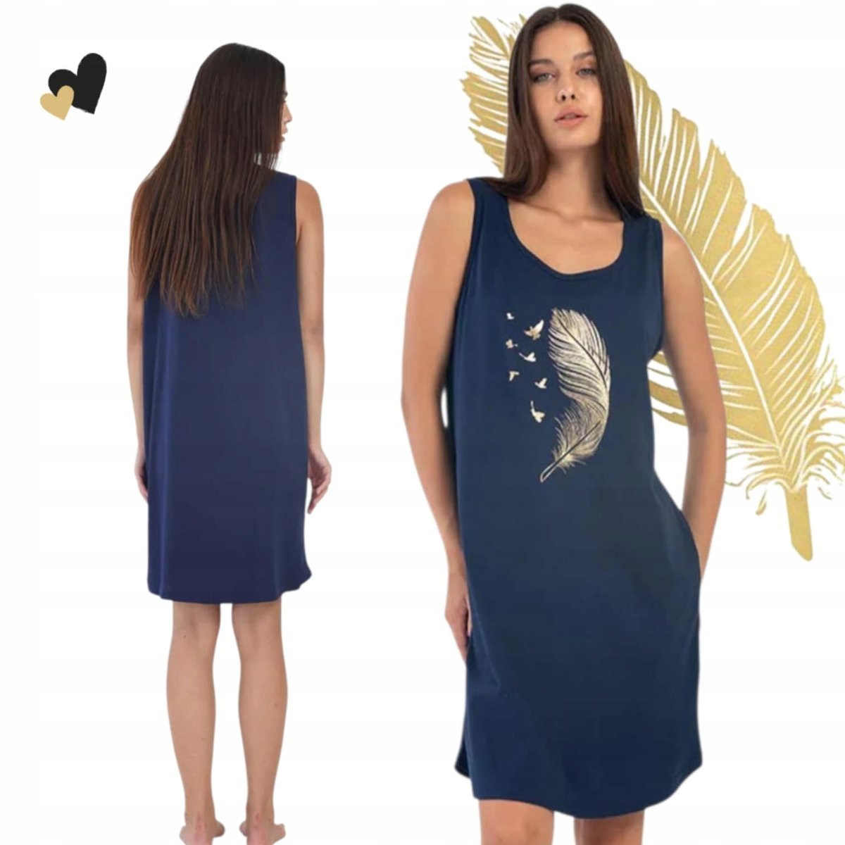 KOSZULA NOCNA VIENETTA 48 50 4XL piżama letnia na ramiączkach złote pióro