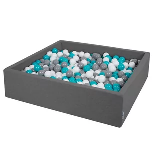 KiddyMoon, suchy basen kwadratowy z piłeczkami 7cm 120x30 ciemnoszary: szary-biały-turkus 120x30/600piłek - Suche baseny - miniaturka - grafika 1