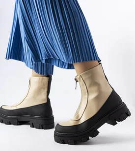 Beżowe masywne botki na zamek Morley-37 - Botki damskie - miniaturka - grafika 1