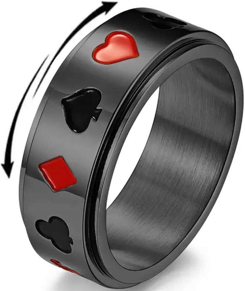 Czarny Pierścień Antystresowy Karty do Gry Poker Anxiety Ring Obrotowy