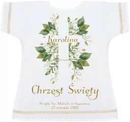 Szatka na chrzest EUKALIPTUS KRZYŻ - Pamiątka Chrztu Świętego - Ubranka do chrztu - miniaturka - grafika 1