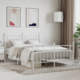 Metalowa rama łóżka z wezgłowiem i zanóżkiem, biała, 140x200 cm Lumarko! - Łóżka - miniaturka - grafika 1