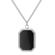 Naszyjniki męskie - Elegancki naszyjnik męski stalowy nieśmiertelnik z czarnym agatem na łańcuszku - Manoki - miniaturka - grafika 1