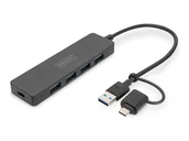 Huby USB - DIGITUS USB 3.0 Hub 4-Port Slimline with USB-C Adapter 5Gbps 0.2m cable - miniaturka - grafika 1