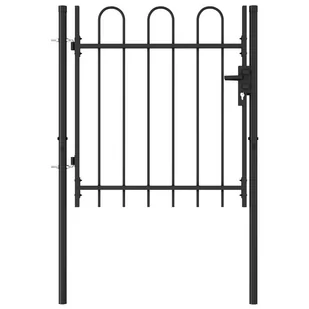 VidaXL Furtka jednoskrzydłowa, z łukami, stal, 1x1 m, czarna 146029         VidaXL - Akcesoria do ogrodzeń - miniaturka - grafika 1