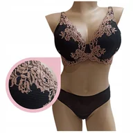 Biustonosze - Lemax PRINCESS Plunge biustonosz usztywniany haft czarny/karmel stanik -65D - miniaturka - grafika 1