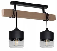 Lampy sufitowe - Żyrandol Lampa Wisząca Sufitowa Plafon 015-2PCS Led Loft Drewno Szkło E27 - miniaturka - grafika 1