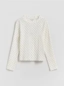 Bluzki dla dziewczynek - Reserved - Prążkowana koszulka w kropki - złamana biel - miniaturka - grafika 1