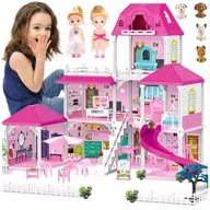 Zabawki interaktywne dla dzieci - DUŻY DOMEK DLA LALEK WILLA MEBLE LALKI PIESKI TARAS PLAC ZABAW ZJEŻDŻALNIA Z763 - miniaturka - grafika 1