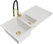 Zlewozmywaki z baterią - Mexen Andres zlewozmywak granitowy 1,5-komorowy z ociekaczem i baterią kuchenną Aster, biały - 6515-20-73450-57-G - miniaturka - grafika 1