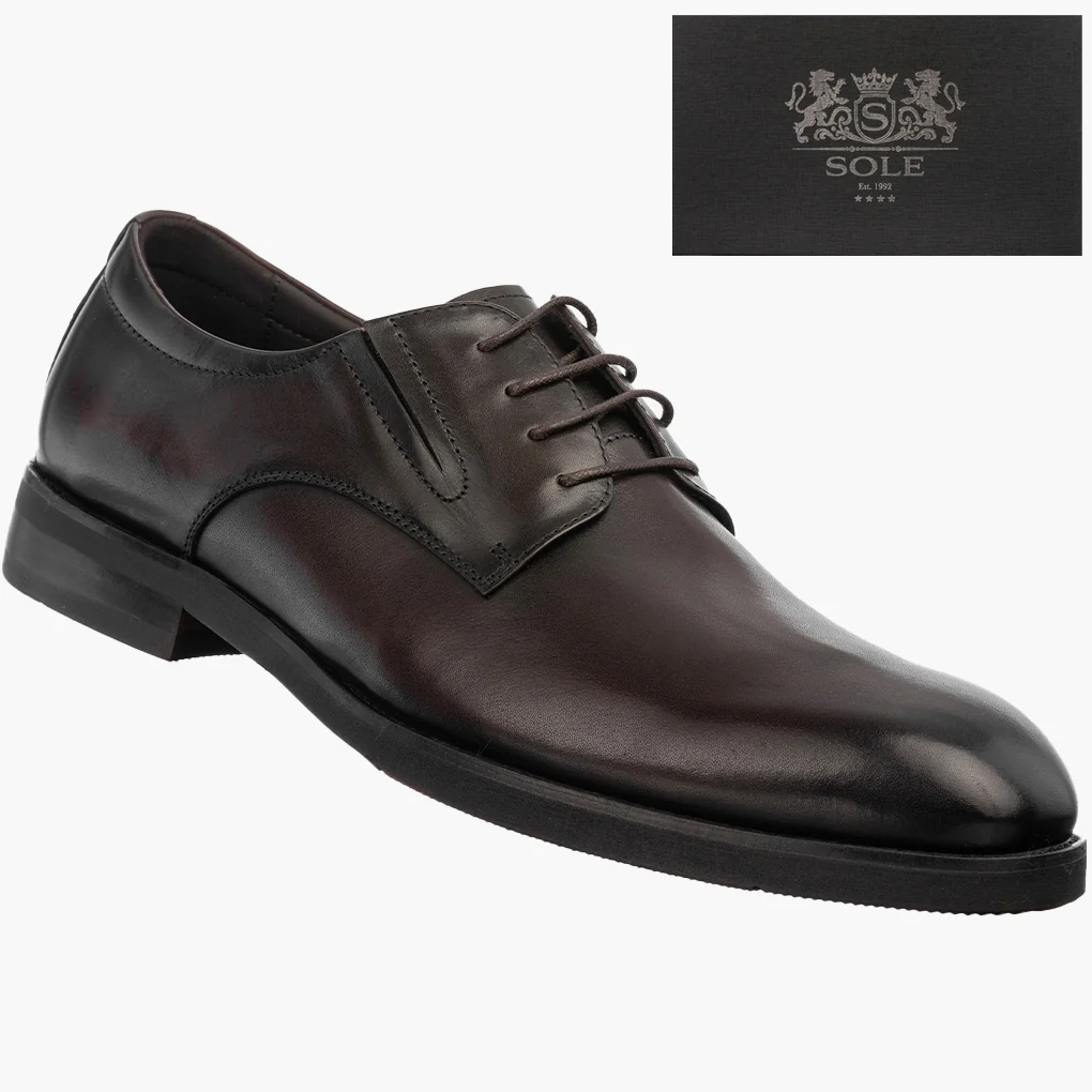 Półbuty Wizytowe Skórzane Męskie Buty Eleganckie PREMIUM SOLE Kawowe 46