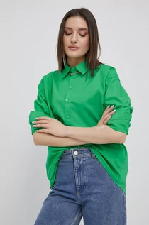 Koszule damskie - Noisy May koszula bawełniana damska kolor zielony relaxed z kołnierzykiem klasycznym - grafika 1