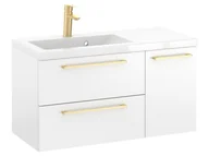Szafki łazienkowe - Szafka Wisząca Z Umywalką RON 90 cm D Lewa - Biały Mat - Uchwyty Złote Szczotkowane - miniaturka - grafika 1