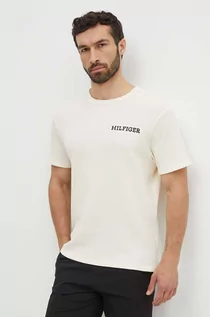 Koszulki męskie - Tommy Hilfiger t-shirt lounge bawełniany kolor beżowy gładki - grafika 1