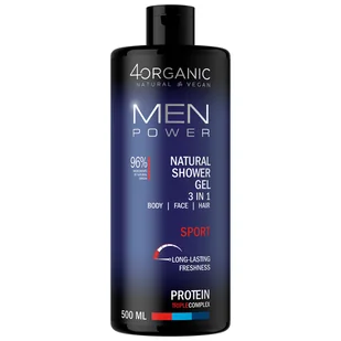 4Organic Men Power, naturalny żel pod prysznic 3w1, Sport, 500 ml - Żele pod prysznic dla mężczyzn - miniaturka - grafika 1