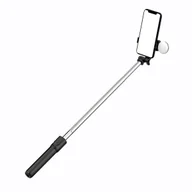 Selfie stick - Selfie stick z okrągłą lampką LED - statyw teleskopowy 0,71 m czarny - miniaturka - grafika 1