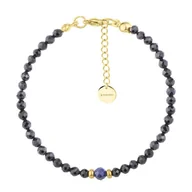 Bransoletki - Koraliki czarnego turmalinu i niebieski szafir pozłacana damska bransoletka - Manoki - miniaturka - grafika 1