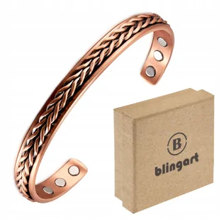 BLINGART Bransoletka MIEDZIANA magnetyczna męska BANGLA zdobiona regulowana - Bransolety męskie - miniaturka - grafika 1