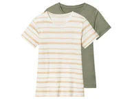 Koszulki dla dziewczynek - lupilu® T-shirty dziecięce z lnem i wiskozą, 2 sztuki (134/140, Khaki/biały) - miniaturka - grafika 1
