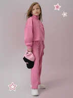 Bluzy dla dziewczynek - 4F Bluza dresowa regular bez kaptura dziewczęca - różowa 164 (13-14 lat) - miniaturka - grafika 1