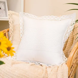 Poszewka bawełniana z przeszyciem i wykończeniem ażurowym, kolor biały, rozmiar 40x40 cm, Rachela 40x40 cm - Poszewki na poduszki - miniaturka - grafika 1
