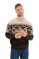 Bluzy męskie - Trendyol Męska bluza z golfem, wąska bluza z golfem, beżowa, S, BEŻOWY, S - miniaturka - grafika 1