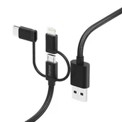 Kable - Kabel HAMA Adapter 3w1 USB-A - microUSB/USB-C/Lightning 1.5m Czarny - miniaturka - grafika 1