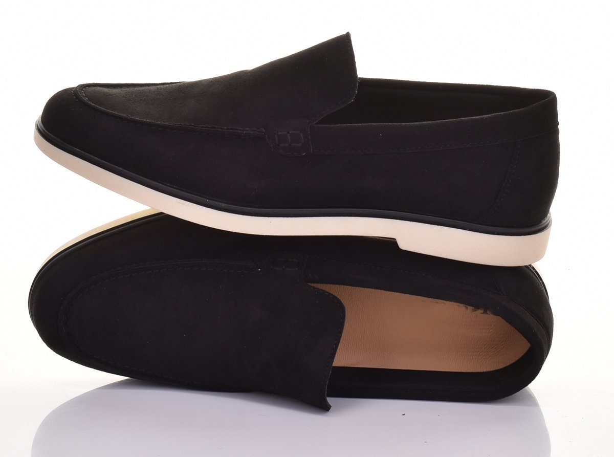 MĘSKIE MOKASYNY WSUWANE ELEGANCKIE ZAMSZOWE WYGODNE CASUAL CZARNE