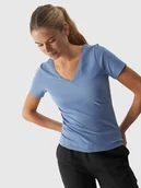 Koszulki i topy damskie - T-shirt slim gładki damski 4F 4FWAW24TTSHF1649-32S Niebieski - miniaturka - grafika 1