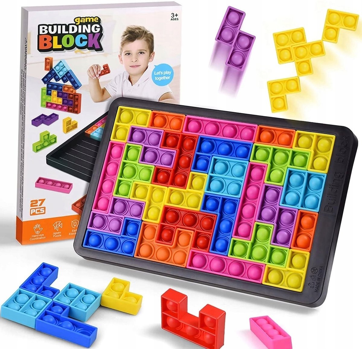 Zabawka Bąbelki Tetris Pop It Puzzle 3W1 Układanka Logiczna Gumowe Klocki