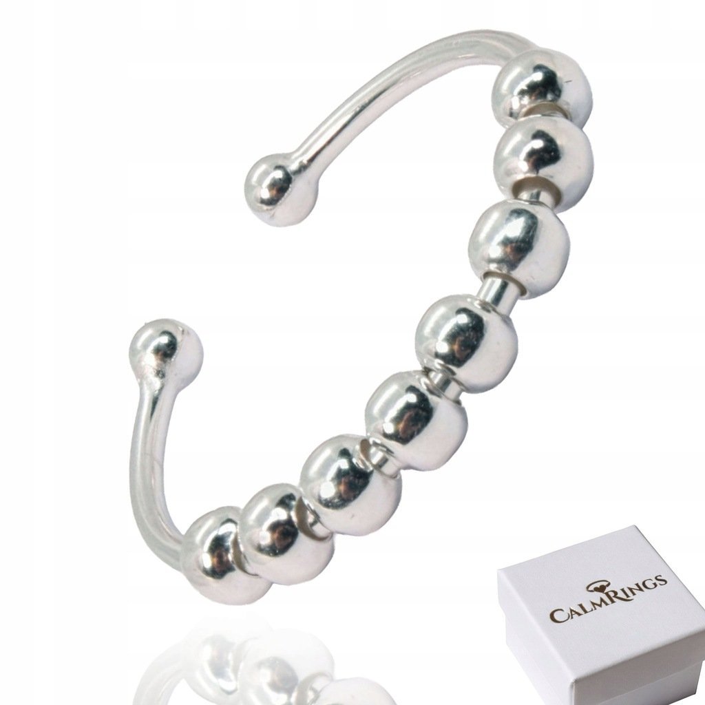 Subtelny pierścionek antystresowy SREBRO 925 ruchome kulki relaksacyjny