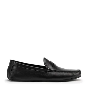 Męskie półbuty slip-on ze skóry naturalnej czarne - Półbuty męskie - miniaturka - grafika 1
