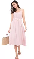 Sukienki - Bonateks damska sukienka 100% lniana wyprodukowana we Włoszech, długa sukienka z koronką z przodu i kieszeniami, różowa, rozmiar: S, Różowy, S - miniaturka - grafika 1