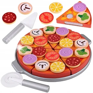 Zestaw DREWNIANA PIZZA do krojenia 16,5cm NA RZEP Dodatki 27ele ZA4689 - Zabawy w naśladowanie dorosłych - miniaturka - grafika 1