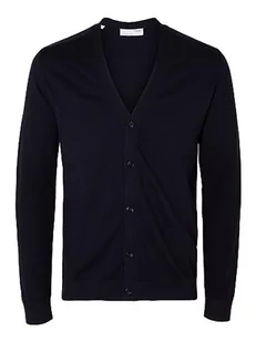 Selected męska kurtka z dzianiny SLHBERG V-Neck S M L XL XXL niebiesko-brązowa 100% bawełna, granatowy blezer/szczegóły: melanż, XL - Kurtki męskie - miniaturka - grafika 1
